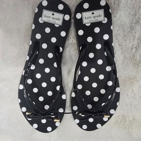Kate Spade Black & White Poka Dot Foxy  Flip Flops New  Women's Size 11 - Picture 1 of 4
